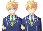  2boys ^_^ ayamisiro blonde_hair blue_eyes closed_eyes contemporary dual_persona expressions eyes_closed flynn_scifo male messy_hair multiple_boys necktie school_uniform smile solo tales_of_(series) tales_of_vesperia white_background 