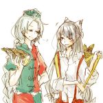  bamboo_shoot basket food fujiwara_no_mokou kurau_kii long_hair lowres multiple_girls silver_hair touhou yagokoro_eirin 