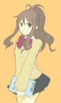  alternate_costume blush book brown_hair green_eyes long_hair no_hat no_headwear pokemon pokemon_(game) pokemon_black_and_white pokemon_bw ponytail ribbon school_uniform simple_background skirt smile solo sweater toriko_(namiduki) touko_(pokemon) 