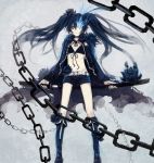  black_rock_shooter black_rock_shooter_(character) boots chain chains highres shorts solo sword twintails weapon zatsuon 