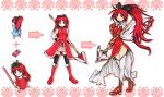  alternate_weapon boots bow costume evolution food fruit hair_bow long_hair mahou_shoujo_madoka_magica pocky polearm ponytail red_eyes red_hair redhead sakura_kyouko spear strawberry thighhighs uniwhale weapon 