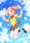  jumping kaname_madoka machico mahou_shoujo_madoka_magica petals pink_eyes pink_hair short_hair thigh-highs thighhighs twintails 
