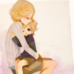  age_difference barnaby_brooks_jr child closed_eyes emily_brooks eyes_closed glasses green_eyes hug mother_and_son necktie petting poco24 short_hair shorts skirt tiger_&amp;_bunny wink young 