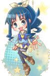  :d black_legwear blue_eyes blue_hair blush bow happy heart heartcatch_precure! hiyopuko kurumi_erika long_hair open_mouth outstretched_hand payot ponytail precure ribbon shirt shoes shorts smile solo star thigh-highs thighhighs 
