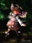  2007 brown_dress brown_legwear closed_eyes dress eyes_closed fingernails hand_on_chest hand_on_own_chest hat long_fingernails mystia_lorelei nail_polish red_hair redhead short_hair singing solo tokotanu touhou winged_shoes wings 