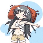  breasts cleavage closed_eyes eyes_closed flower hair_flower hair_ornament long_hair lowres lying moja_(gibson) navel off_shoulder on_back pillow saten_ruiko shorts sleeping solo strap_slip tank_top to_aru_kagaku_no_railgun to_aru_majutsu_no_index unbuttoned 