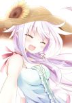  :d ancer_(mishima_kurone) anceril_sacred bad_id blush bow choker closed_eyes eyes_closed flower happy hat mishima_kurone multicolored_hair open_mouth original purple_hair smile solo straw_hat sunflower white_hair 