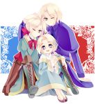  axis_powers_hetalia bad_id blonde_hair blue_eyes boots child cross-laced_footwear france_(hetalia) green_eyes hand_on_head highres kurabayashi lace-up_boots male multiple_boys multiple_persona sitting trap wink young 