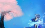  amazawa_kazumi blue_hair cherry_blossoms cirno dress lavender_hair letty_whiterock multiple_girls perfect_cherry_blossom petals scarf short_hair smile touhou tree wings 