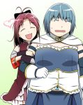 2girls arm_grab blue_hair blush c_(neta) cosplay fat genshiken long_hair magical_girl mahou_shoujo_madoka_magica miki_sayaka miki_sayaka_(cosplay) multiple_girls pocky ponytail red_hair redhead sakura_kyouko sakura_kyouko_(cosplay) smile sweat thighhighs yajima_mirei yoshitake_rika