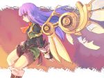  cave_(developer) citolo coat collar espgaluda long_hair profile purple_eyes purple_hair serious seseri shorts solo violet_eyes wings 