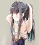  atelier_(series) atelier_totori bare_shoulders black_hair blush bust hairdressing long_hair maromi_(am97) mimi_houllier_von_schwarzlang ponytail red_eyes simple_background solo 