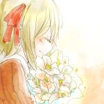  character_request closed_eyes copyright_request eyes_closed flower happy kurau_kii lowres profile smile solo 