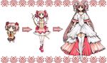  bow bow_(weapon) evolution goddess_madoka hair_bow hair_ribbon kaname_madoka long_hair magical_girl mahou_shoujo_madoka_magica multiple_persona pink_hair ribbon school_uniform short_hair short_twintails thigh_boots thighhighs twintails ultimate_madoka uniwhale very_long_hair weapon 