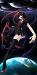  asymmetrical_wings black_hair black_legwear dress earth gin_kagami highres houjuu_nue polearm red_eyes short_hair snake solo space spear thigh-highs thighhighs touhou trident ufo weapon wings zettai_ryouiki 