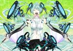  aqua_hair bad_id bouno_satoshi closed_eyes elbow_gloves eyes_closed gloves hatsune_miku hatsune_miku_(append) headset long_hair miku_append navel open_mouth panties pantyshot solo twintails underwear vocaloid vocaloid_append 