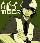  bad_id cabbie_hat facial_hair hat kaburagi_t_kotetsu male monochrome necktie shanghai_man solo stubble tiger_&amp;_bunny vest 