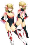  ass bad_id barnaby_brooks_jr blonde_hair boots breasts cleavage genderswap glasses green_eyes large_breasts legs nagi_mayuko power_armor superhero thigh-highs thigh_boots thighhighs tiger_&amp;_bunny 