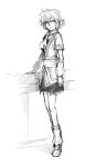  ascot bad_id green_eyes kurkoboltsi mizuhashi_parsee monochrome pointy_ears short_hair sketch skirt solo spot_color touhou traditional_media 