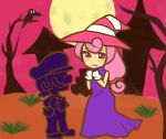  crow dress full_moon gloves hat mario mustache nintendo paper_mario paper_mario:_the_thousand-year_door personification pink_eyes pink_hair super_mario_bros. tears trees vivian witch_hat 