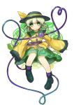  1girl danbo_(rock_clime) frills green_eyes green_hair hat hat_ribbon komeiji_koishi ribbon solo third_eye touhou wide_sleeves 