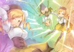  blonde_hair clone drill_hair fred04142 hat magical_girl mahou_shoujo_madoka_magica multiple_girls multiple_persona skirt thigh-highs thighhighs tomoe_mami twin_drill twin_drills yellow_eyes 