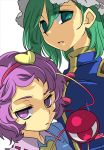  eyeball face green_eyes green_hair hairband hat heart inuinui komeiji_satori multiple_girls open_mouth purple_eyes purple_hair shikieiki_yamaxanadu short_hair third_eye touhou violet_eyes 