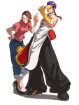  1girl baggy_pants baseball_cap bridal_gauntlets capcom chinese_clothes couple falcoon hat houmei_(street_fighter) muscle skateboard street_fighter street_fighter_iii yun_lee 