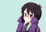  bad_id bespectacled blush brown_hair glasses ichii_tooru moso red_eyes school_uniform short_hair sleeves_past_wrists sweater tooru_(a_channel) 