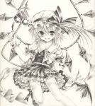  cocomomo fang flandre_scarlet hat laevatein monochrome necktie open_mouth shirt side_ponytail skirt smile solo the_embodiment_of_scarlet_devil thigh-highs thighhighs touhou wings wrist_cuffs wristband zettai_ryouiki 