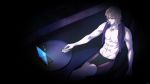  blonde_hair computer escape080 eyelashes glasses highres male manly muscle nipples no_glasses photo photo_(object) remote shirtless shorts tiger_&amp;_bunny 