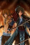  akiyama_mio armor athyra black_hair brown_hair k-on! katana long_hair multiple_girls short_hair sword tainaka_ritsu weapon 