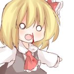  ascot bad_id blonde_hair blood bust chibi daitirumoesu fang hair_ribbon nosebleed o_o open_mouth outstretched_arms ribbon rumia short_hair solo spread_arms the_embodiment_of_scarlet_devil touhou youkai 