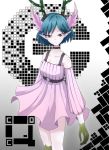  bare_shoulders blue_hair bob_cut c_(control) c_the_money_of_soul_and_possibility_control choker dress hair_ornament head_wings highres horns kisenon pointy_ears q_(control) red_eyes short_hair solo 