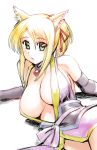  bare_shoulders blonde_hair breasts collar dog_days fox_ears green_eyes large_breasts long_hair simple_background sketch solo ueyama_michirou yukikaze_panettone 