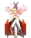  ascot bad_id barnaby_brooks_jr blonde_hair bunny couch formal green_eyes male no_glasses rabbit sitting solo suit te_ru_ya tiger_&amp;_bunny vest waistcoat 