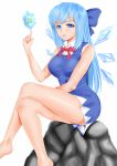  adult blue_hair cirno cirno-nee crossed_legs frog frozen highres legs_crossed long_hair sitting solo touhou 