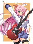  asa_no_ha choukaku cosplay guitar instrument koihime_musou long_hair navel pink_hair plectrum school_uniform serafuku solo yui_(angel_beats!) yui_(angel_beats!)_(cosplay) 