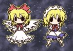  apron blonde_hair chibi dress fushigi_ebi gengetsu maid maid_headdress mugetsu mugetsu_(touhou) multiple_girls ribbon short_hair touhou touhou_(pc-98) vest wings 