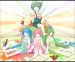  barefoot closed_eyes dress eyes_closed feet hatsune_miku highres long_hair maimu_(polka) paint paintbrush sitting strap_slip suspenders twintails very_long_hair vocaloid young 