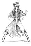  bad_id braid china_dress chinese_clothes fighting_stance hat highres hong_meiling kurkoboltsi long_hair monochrome pants sketch solo star touhou traditional_media twin_braids 