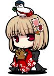  bow chibi clover japanese_clothes kimono mail original postage_stamp red_eyes socha solo stamp 