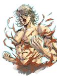  aqua_eyes barnaby_brooks_jr blonde_hair exploding_clothes glasses glowing glowing_eyes hara_tetsuo_(style) hokuto_no_ken male manly muscle parody solo style_parody tiger_&amp;_bunny torn_clothes ymsr 
