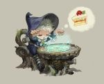  cake cat food hat hong_yun_ji magic_circle original pantyhose pointy_ears sitting solo striped striped_legwear twin_braids witch_hat 