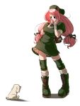  beret boots dog dress falcoon fatal_fury hat king_of_fighters knee_pads long_hair pink_hair puppy shijou_hinako snk thighhighs twintails 