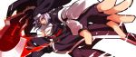  belt blade breasts fingerless_gloves foreshortening gloves habit lavender_hair m.u.g.e.n mugen_(game) nun nyal_lathotep open_mouth original ouma_tokiichi red_eyes simple_background solo thigh-highs thighhighs weapon white_hair 