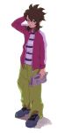  fudou_akio gorgomm inazuma_eleven inazuma_eleven_(series) inazuma_eleven_go jacket male newspaper shirt striped striped_shirt 