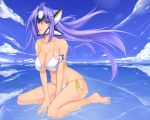  bikini blue_hair blush breasts cleavage fisheye kos-mos large_breasts long_hair open_mouth partially_submerged red_eyes shuugetsu_karasu side-tie_bikini sitting skindentation solo strap_gap submerged swimsuit very_long_hair wallpaper wariza water xenosaga 