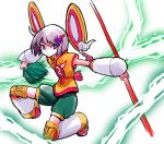  detached_sleeves dragon_kid elbow_gloves electricity flower gloves green_eyes green_hair hair_ornament hairclip hat huang_baoling mizukami_satoshi short_hair shorts staff superhero thigh-highs thighhighs tiger_&amp;_bunny wig 