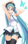  aqua_eyes aqua_hair armpits bespectacled glasses hands_on_headphones hatsune_miku headphones long_hair nail_polish necktie pinkwaters skirt smile solo thigh-highs thighhighs twintails very_long_hair vocaloid vocaloid_(lat-type_ver) zettai_ryouiki 